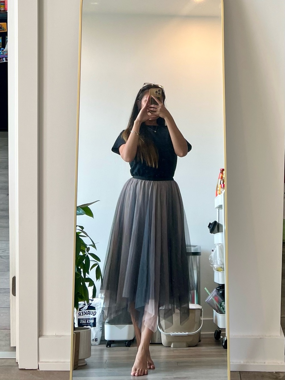 Elegant Pink and Gray Asymmetrical Tulle Skirt